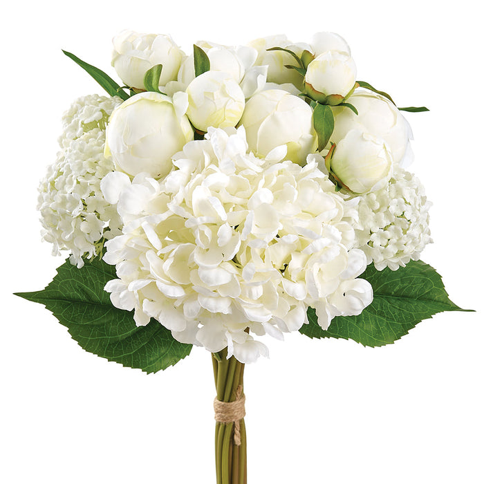 17" Hydrangea, Snowball & Ranunculus Bud Silk Flower Bouquet -Cream/Green (Pack of 4) - FBQ588-CR/GR
