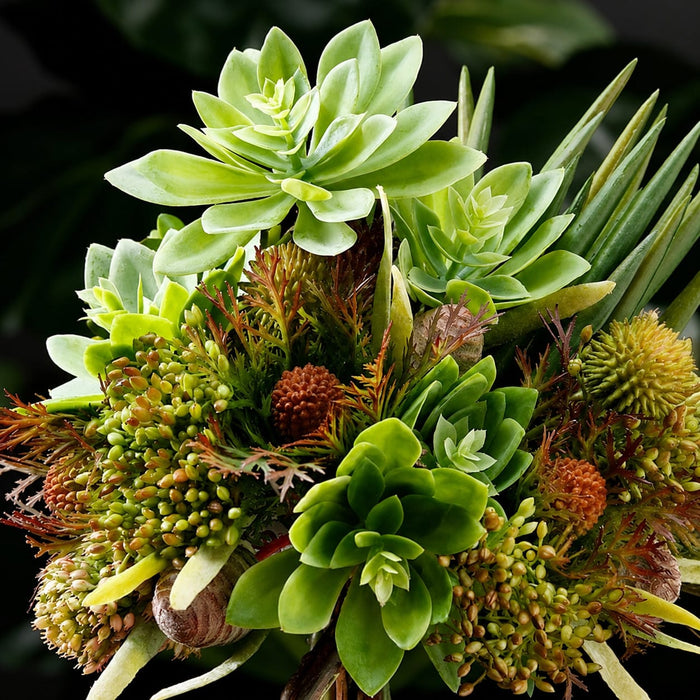 7.5" Protea, Thistle & Sedum Artificial Flower Bouquet -Green/Burgundy (Pack of 6) - FBQ645-GR/BU