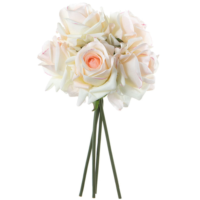 11.8" Real Touch Rose Silk Flower Stem Bundle -Cream/Pink (Pack of 12) - FBQ651-CR/PK