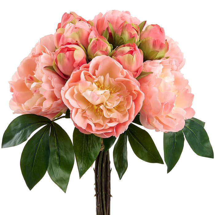 16" Peony Silk Flower Bouquet -Peach (Pack of 6) - FBQ662-PE