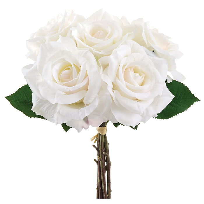 12" Real Touch Rose Silk Flower Bouquet -White (Pack of 12) - FBQ670-WH