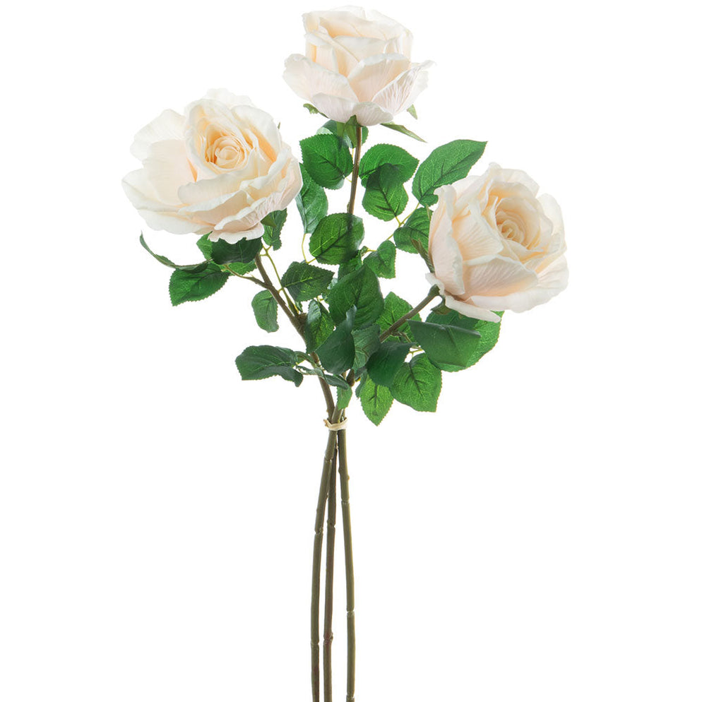 25.5" Real Touch Rose Silk Flower Stem Bundle Cream Rose Stem