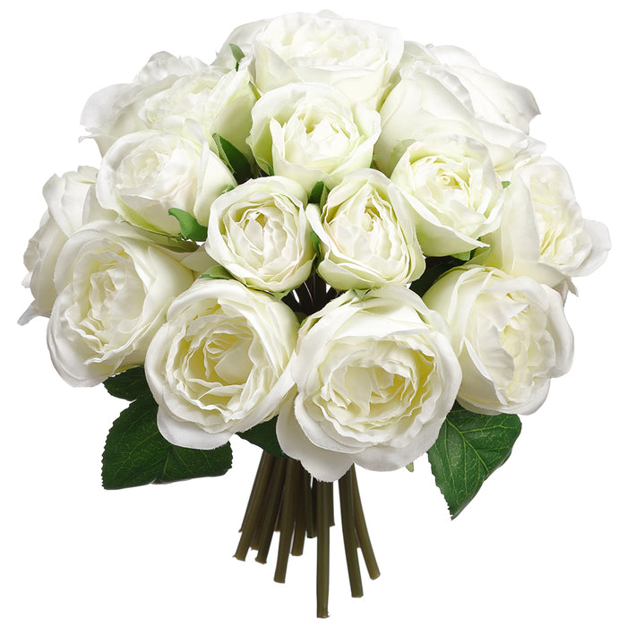 8.5" Rose Silk Flower Bouquet -White (pack of 12) - FBQ731-WH