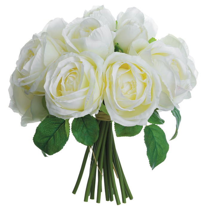 10" Rose Silk Flower Bouquet -White (pack of 6) - FBQ732-WH