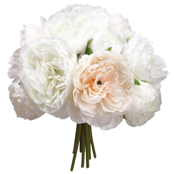 11" Peony Silk Flower Bouquet -Cream/Blush (Pack of 6) - FBQ733-CR/BS