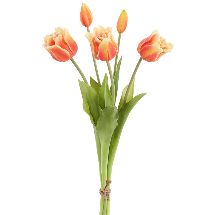 18" Real Touch Tulip Silk Flower Bouquet -Flame (Pack of 6) - FBQ741-FL