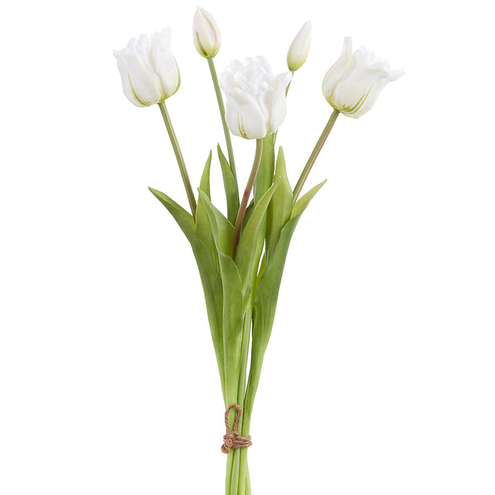 18" Real Touch Tulip Silk Flower Bouquet -White (Pack of 6) - FBQ741-WH