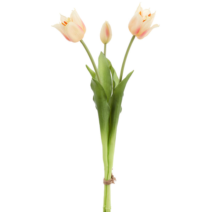 19.5" Real Touch Tulip Silk Flower Bouquet -Cream/Pink (Pack of 6) - FBQ742-CR/PK