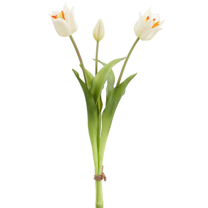 19.5" Real Touch Tulip Silk Flower Bouquet -Cream (Pack of 6) - FBQ742-CR
