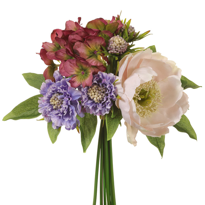 12" Peony, Scabiosa & Hydrangea Silk Flower Bouquet -Blush/Lavender (pack of 6) - FBQ754-BS/LV