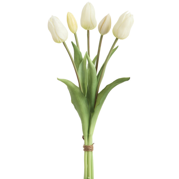 16" Real Touch Dutch Tulip Silk Flower Bouquet -Cream (Pack of 12) - FBQ755-CR