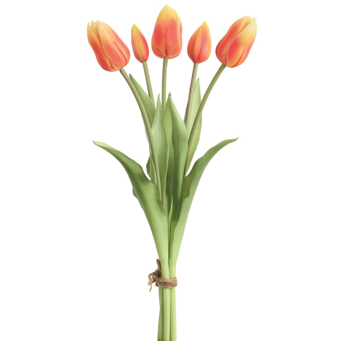 16" Real Touch Dutch Tulip Silk Flower Bouquet -Flame (Pack of 12) - FBQ755-FL