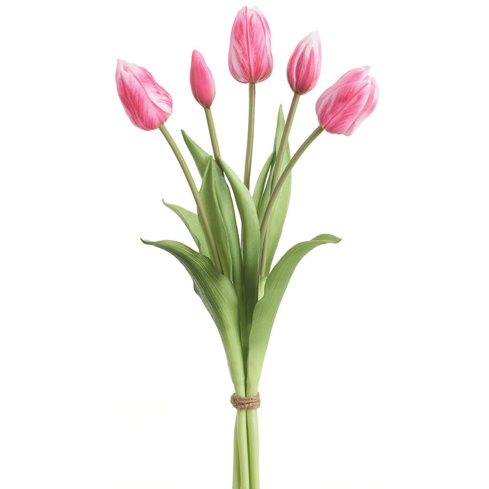 16" Real Touch Dutch Tulip Silk Flower Bouquet -Fuchsia (Pack of 12) - FBQ755-FU