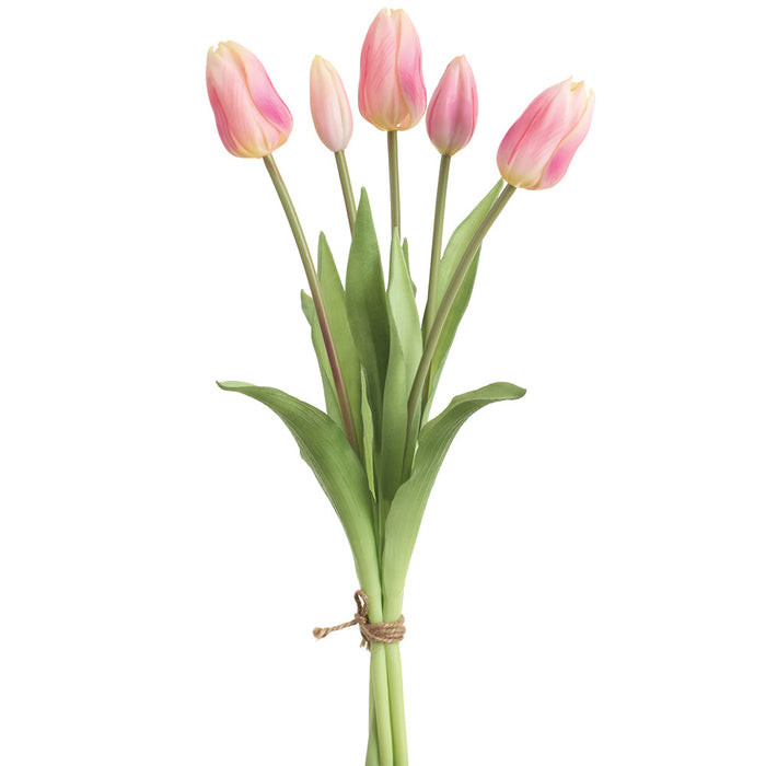 16" Real Touch Dutch Tulip Silk Flower Bouquet -Pink (Pack of 12) - FBQ755-PK