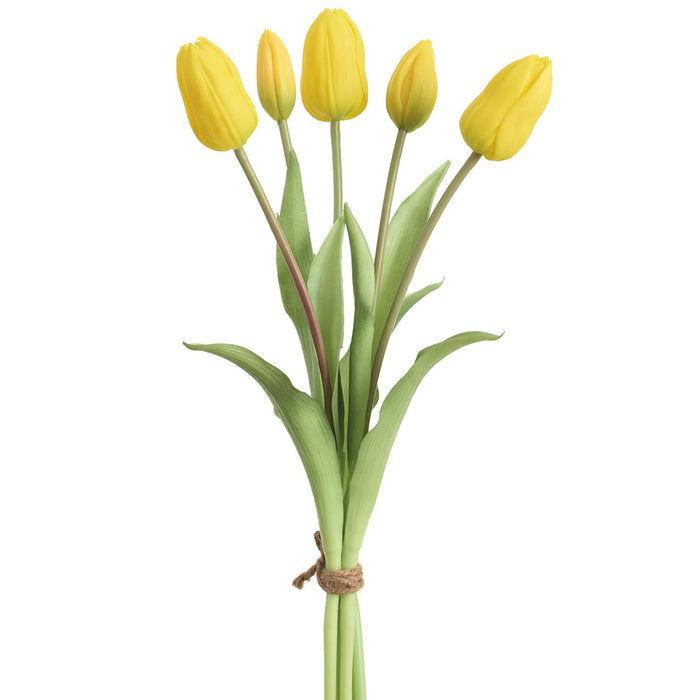 16" Real Touch Dutch Tulip Silk Flower Bouquet -Yellow (Pack of 12) - FBQ755-YE
