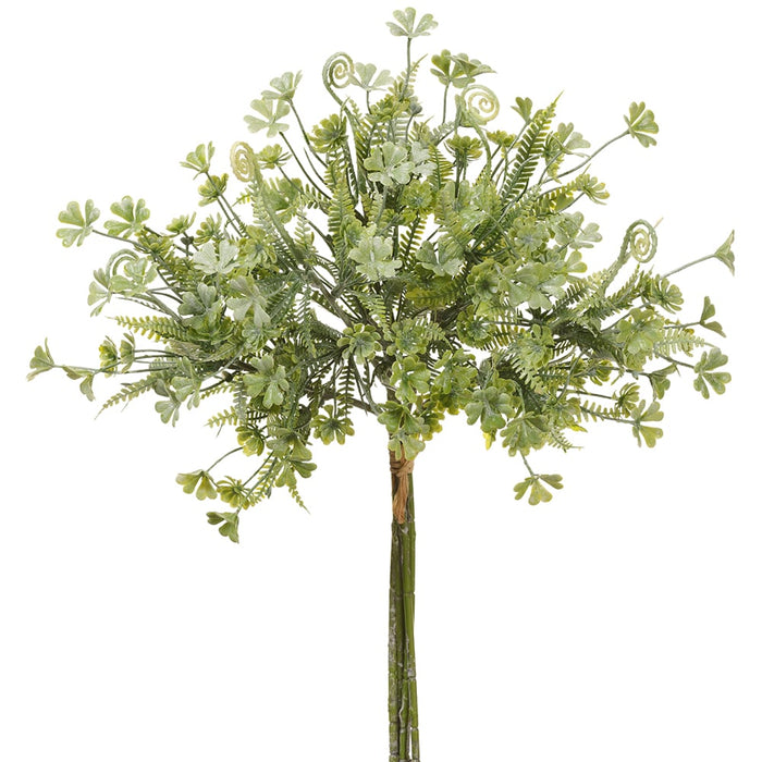 14" Mini Blossom & Fern Silk Flower Stem Bundle -Green (pack of 12) - FBQ790-GR