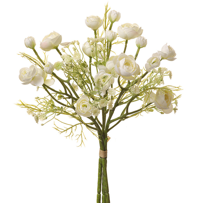 14.5" Rose & Queen Anne's Lace Silk Flower Stem Bundle -Cream (pack of 12) - FBQ791-CR
