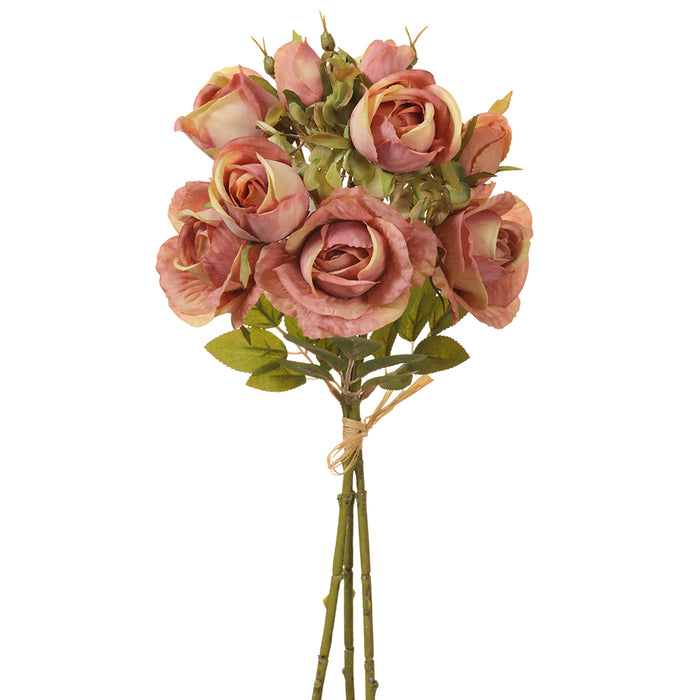 17.5" Rose & Hydrangea Silk Flower Bouquet -Rose/Green (pack of 12) - FBQ792-RO/GR