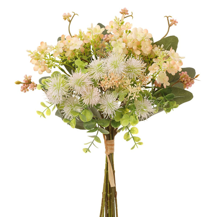 14" Lilac, Thistle & Eucalyptus Leaf Silk Flower Bouquet -Blush (pack of 12) - FBQ905-BS