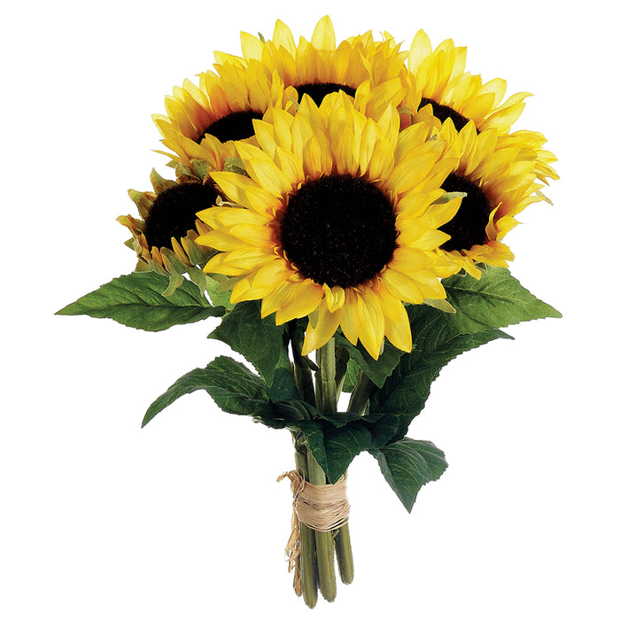 16" Sunflower Silk Flower Bouquet -Yellow (pack of 6) - FBQ917-YE
