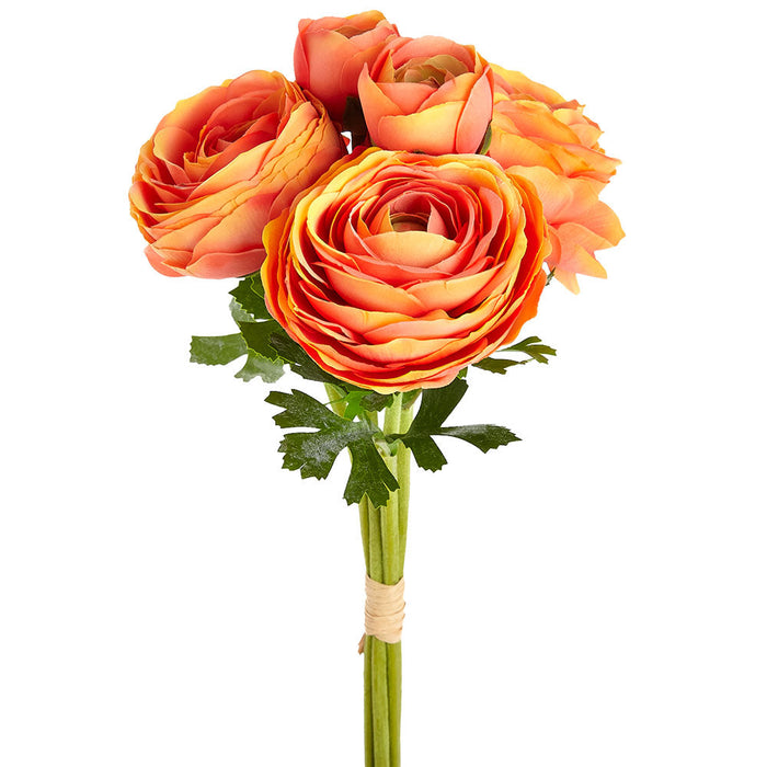 14" Real Touch Ranunculus Silk Flower Bouquet -Orange (pack of 12) - FBR007-OR