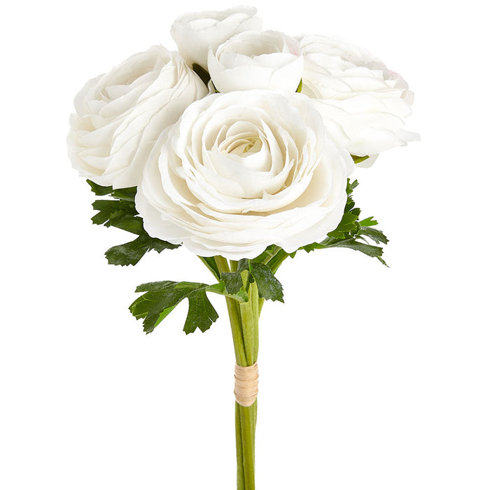 14" Real Touch Ranunculus Silk Flower Bouquet -White (pack of 12) - FBR007-WH