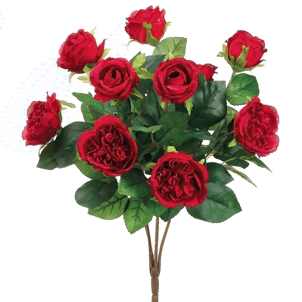 16" Silk Cabbage Rose Flower Bush Red Rose Flowers — Silks Are Forever
