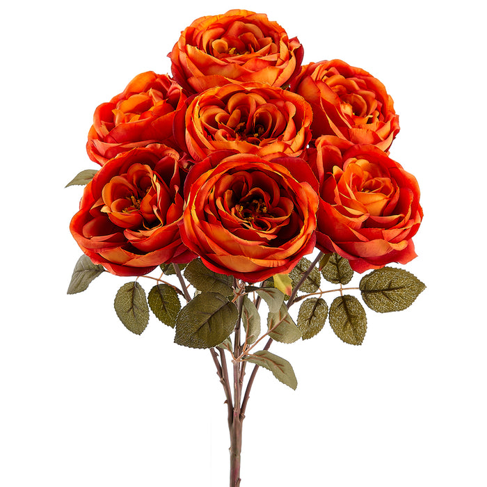 18" Silk English Garden Rose Flower Bush -Brick/Flame (pack of 12) - FBR126-BC/FL
