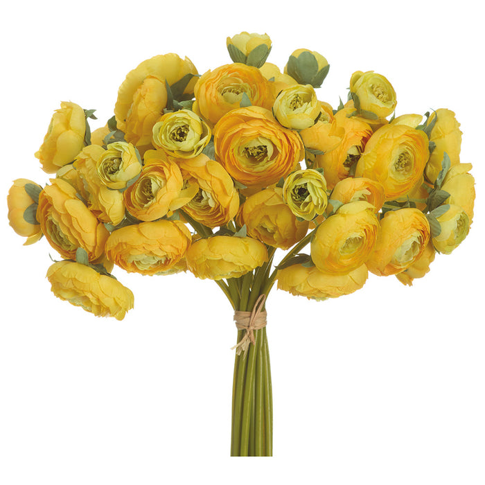 14.5" Ranunculus Silk Flower Bouquet -Yellow (Pack of 6) - FBR560-YE