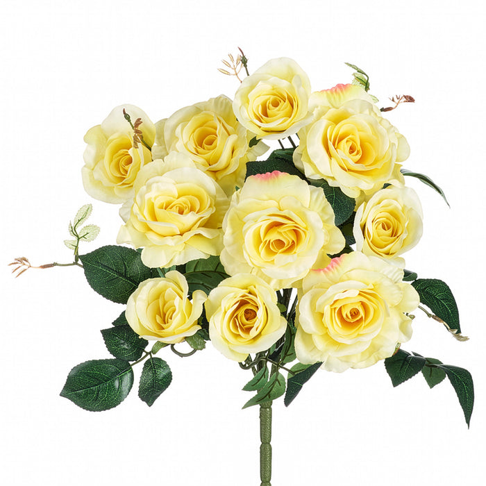 18" Silk Rose Flower Bush -Yellow (Pack of 12) - FBR628-YE