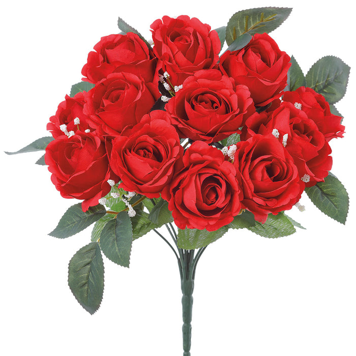 13" Rose Silk Flower Bush -Red (Pack of 12) - FBR803-RE