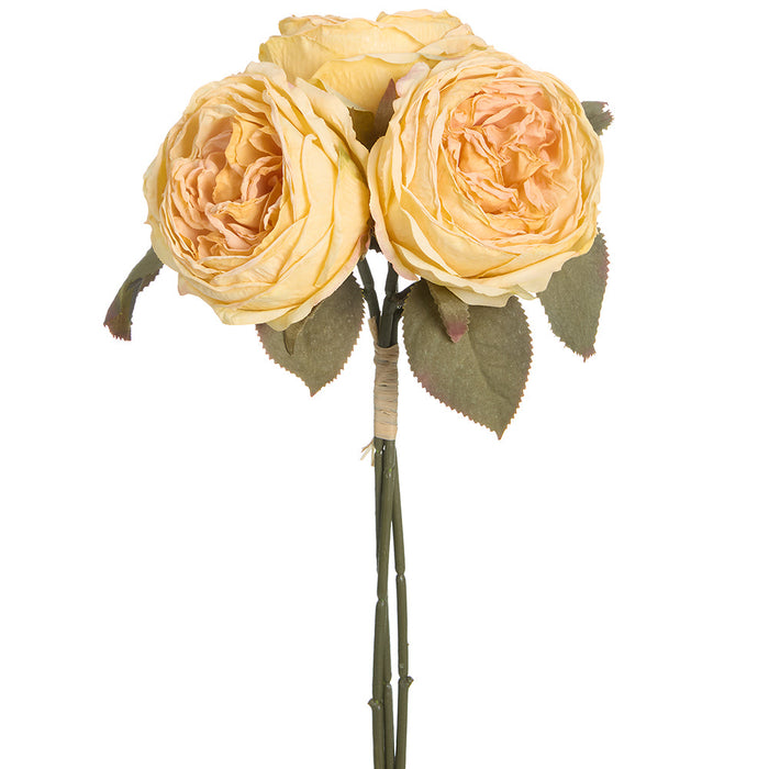 12.5" Cabbage Rose Silk Flower Stem Bundle -Yellow (Pack of 6) - FBR985-YE