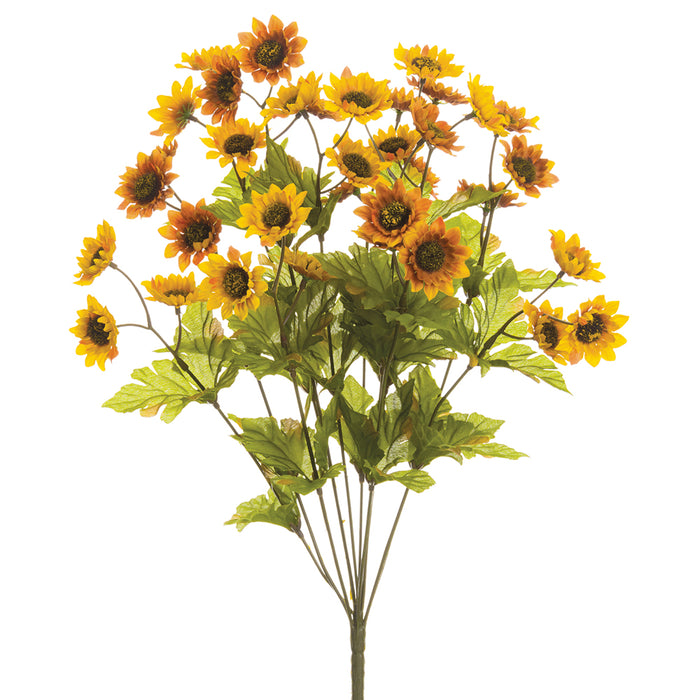 20" Mini Silk Sunflower Flower Bush -Yellow/Gold (pack of 12) - FBS247-YE/GO