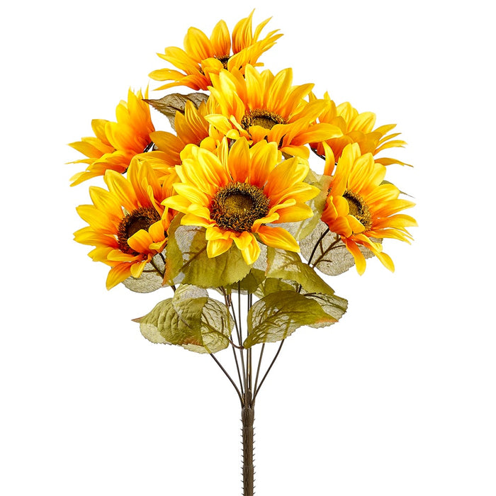 18.5" Sunflower Silk Flower Bush -Dark Yellow (pack of 12) - FBS448-YE/DK