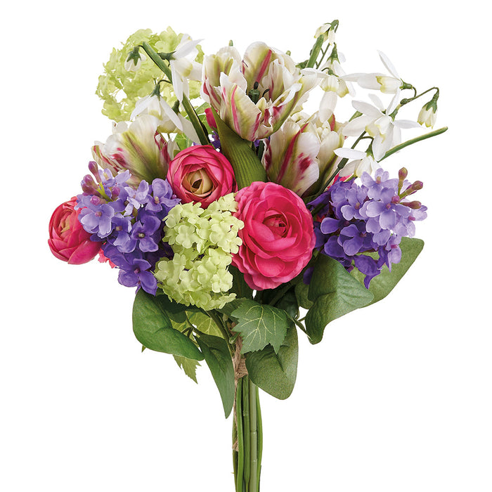 15" Snowball, Lilac & Tulip Silk Flower Bouquet -Mixed Colors (Pack of 6) - FBS739-MX