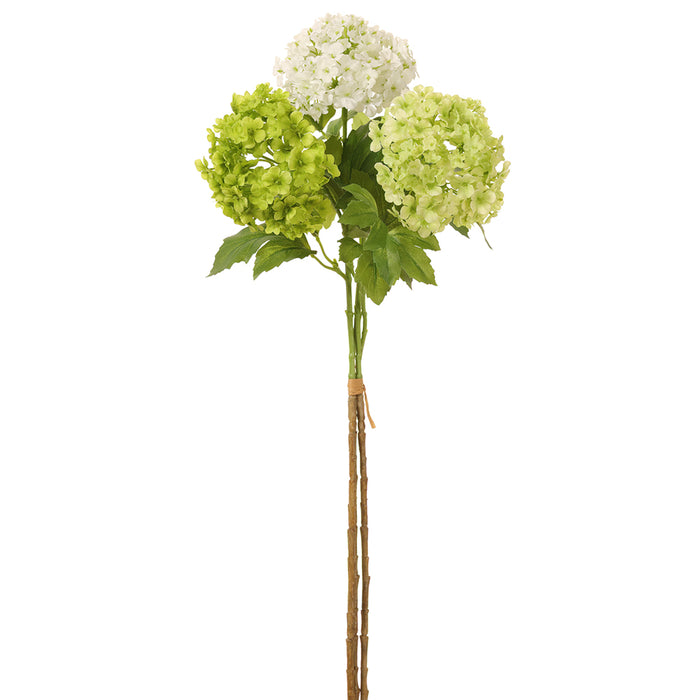 22" Silk Snowball Flower Stem Bundle -Green/White (Pack of 4) - FBS868-GR/WH