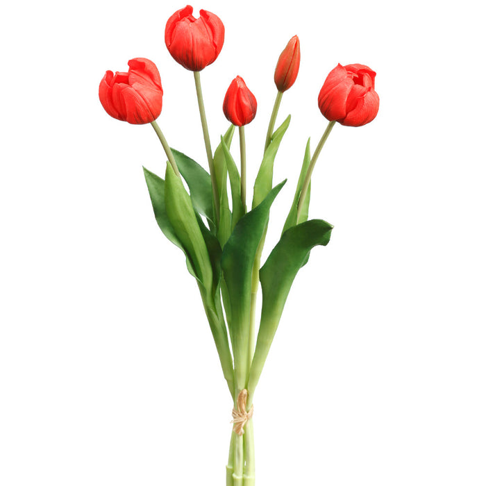 17.7" Real Touch Tulip Silk Flower Stem Bundle -Red (pack of 12) - FBT001-RE
