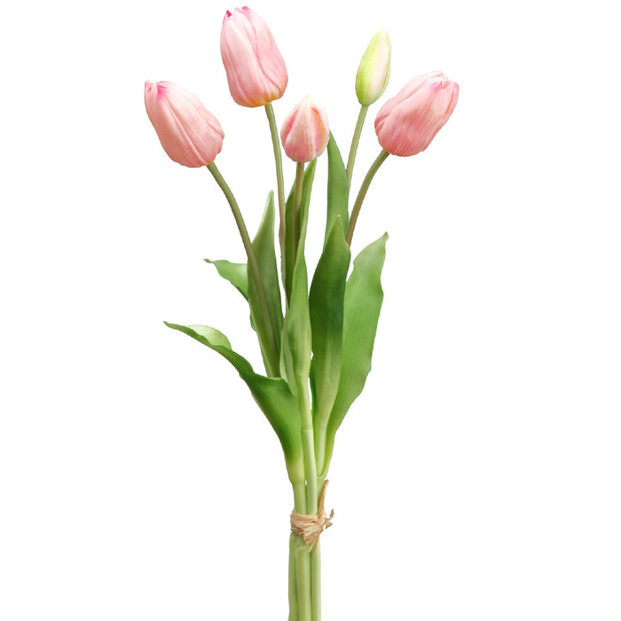 16" Real Touch Tulip Silk Flower Stem Bundle -Pink (pack of 12) - FBT004-PK