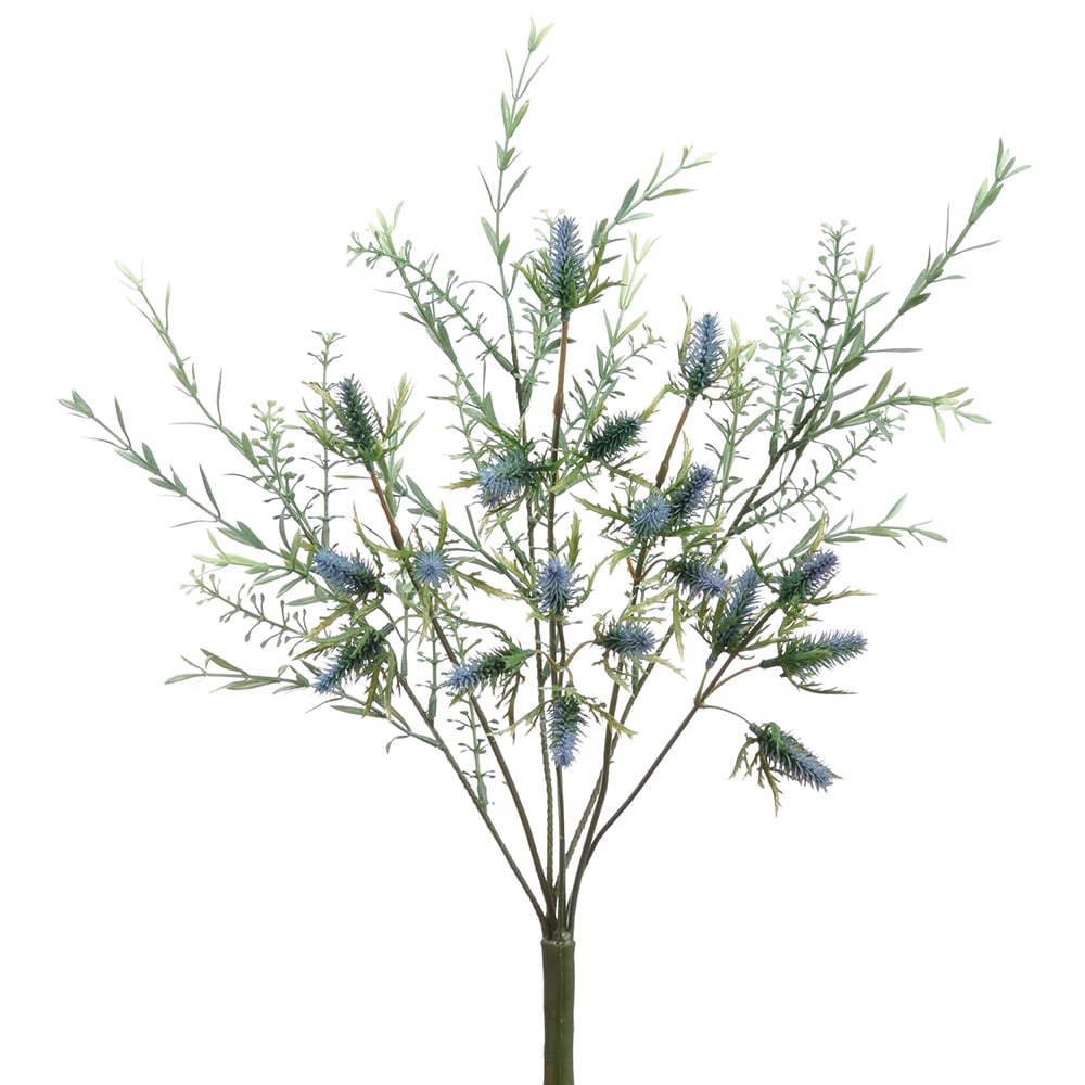 20.5" Mixed Artificial Thistle & Grass Silk Flower Bush Blue — Silks