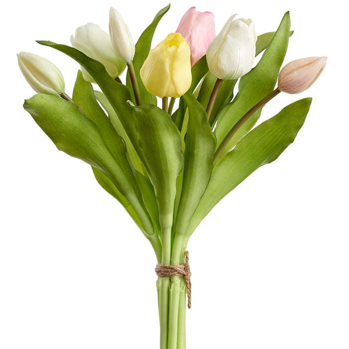 11.75" Mixed Tulip Silk Flower Stem Bundle -Peach/Yellow (Pack of 12) - FBT532-PE/YE