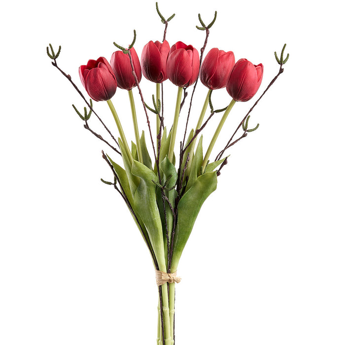 19.5" Tulip Silk Flower Bouquet -Red (Pack of 6) - FBT702-RE