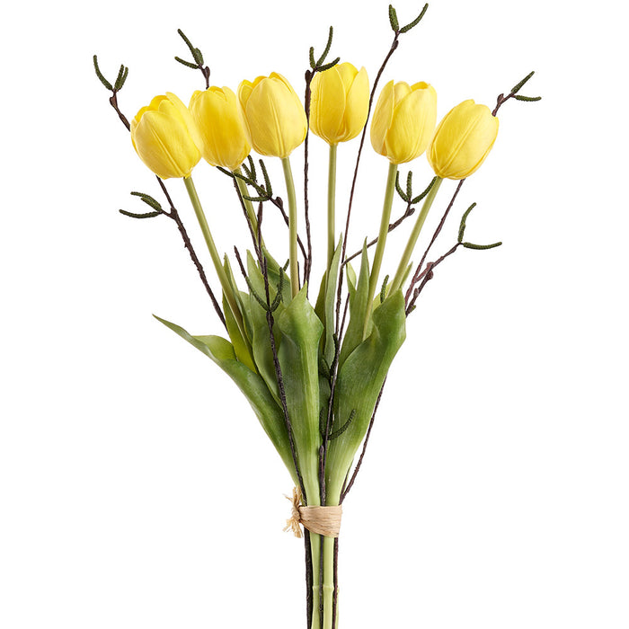 19.5" Tulip Silk Flower Bouquet -Yellow (Pack of 6) - FBT702-YE