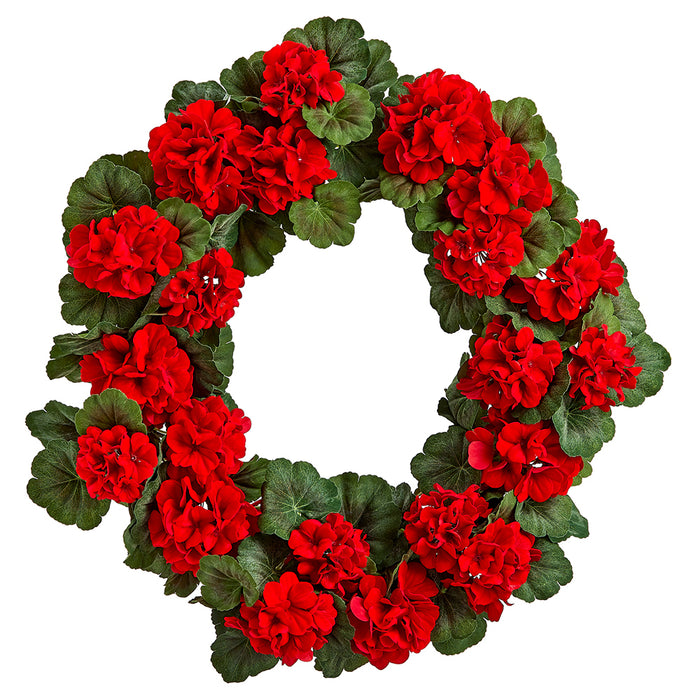 24" UV-Resistant Outdoor Artificial Geranium Flower Hanging Wreath -Red (pack of 2) - FBW196-RE