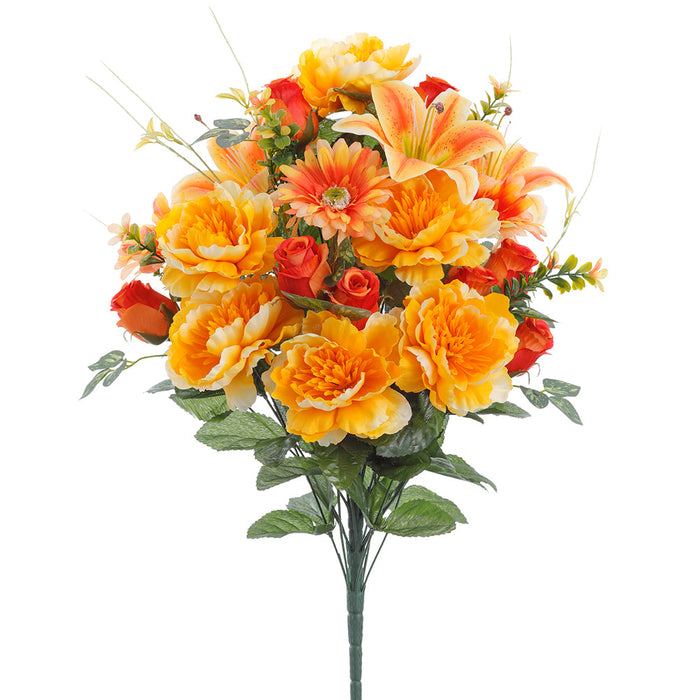 orange lily artificial flower 24" Mixed Peony, Rose & Lily Silk Flower Bush -Yellow/Orange — Silks Are Forever