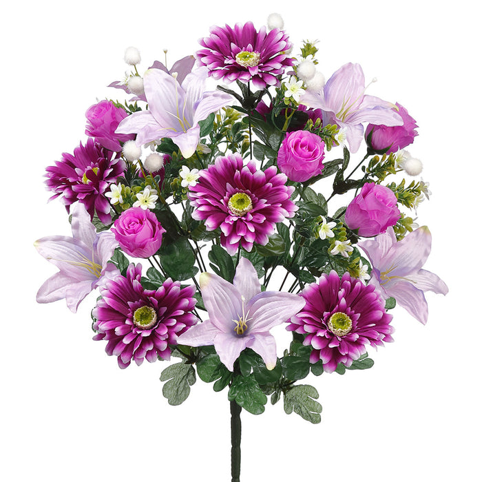 gerbera lily flower 21" Mixed Lily, Gerbera Daisy & Rose Bud Silk Flower Bush -Purple/Lavender (Pack of 6)