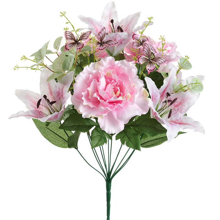 20" Mixed Peony & Lily Silk Flower Bush -Pink (Pack of 6) - FBX113-PK