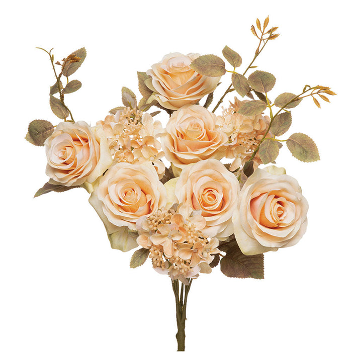 17" Outdoor UV-Resistant Artificial Rose & Hydrangea Flower Bush -Coral (Pack of 12) - FBX134-CO