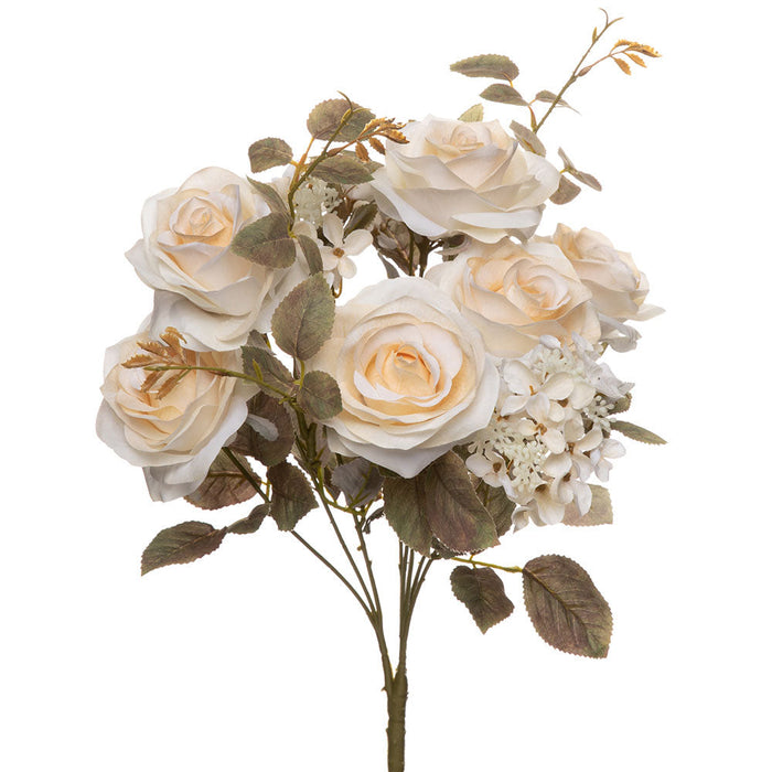 17" Outdoor UV-Resistant Artificial Rose & Hydrangea Flower Bush -Cream (Pack of 12) - FBX134-CR
