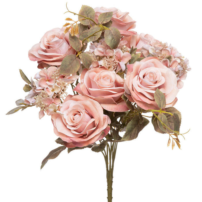 17" Outdoor UV-Resistant Artificial Rose & Hydrangea Flower Bush -Pink (Pack of 12) - FBX134-PK