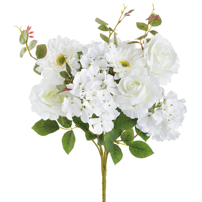 17" Mixed Silk Rose & Hydrangea Flower Bush -White (pack of 12) - FBX137-WH